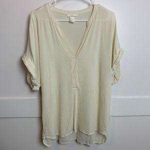 H&M Cream V-Neck Textured Blouse